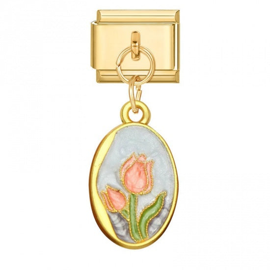 Dangeling Tulip Charm Gold Plated Stainless Steel Italian Charm