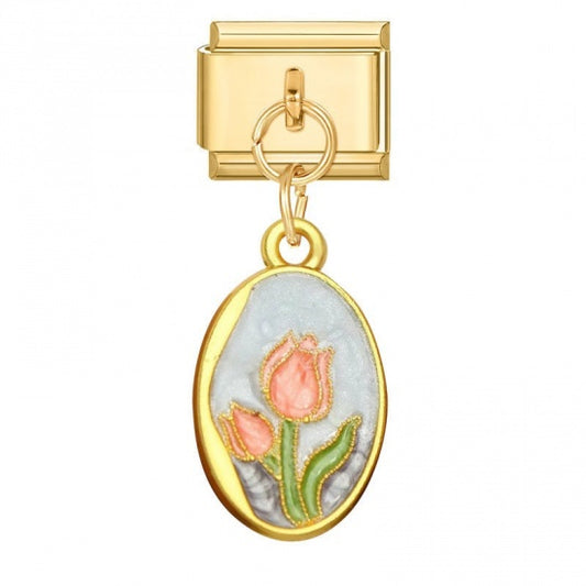 Dangeling Tulip Charm Gold Plated Stainless Steel Italian Charm