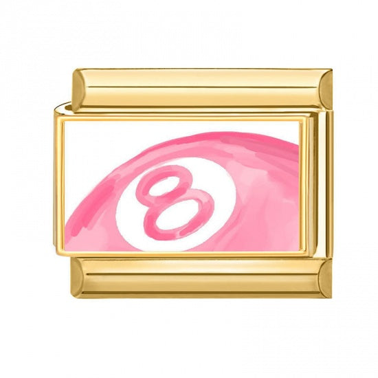 pink 8 Ball Gold Plated Stainless Steel Italian Charm