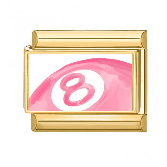pink 8 Ball Gold Plated Stainless Steel Italian Charm
