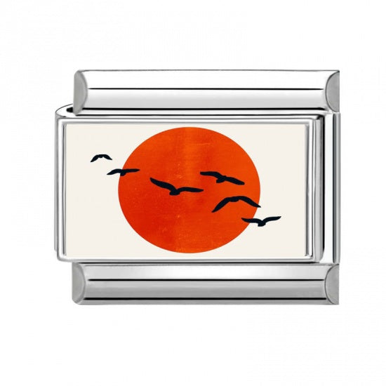 Red Sun And Birds Stainless Steel Italian Charm