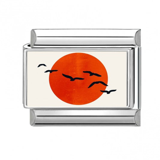 Red Sun And Birds Stainless Steel Italian Charm