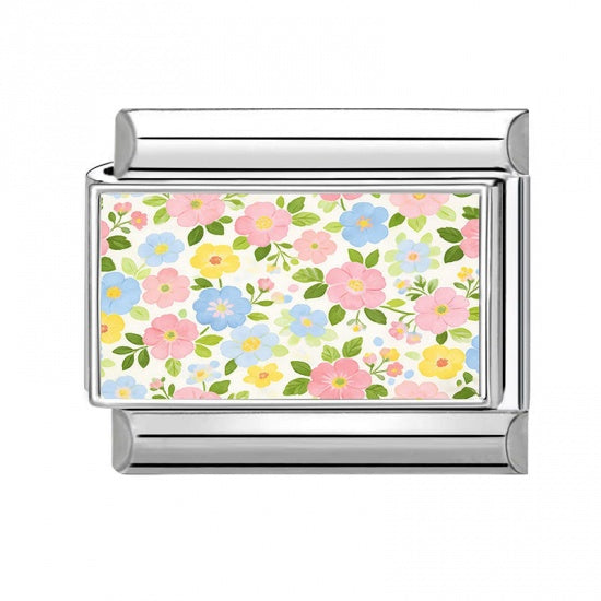 Pastel Flowers Stainless Steel Italian Charm