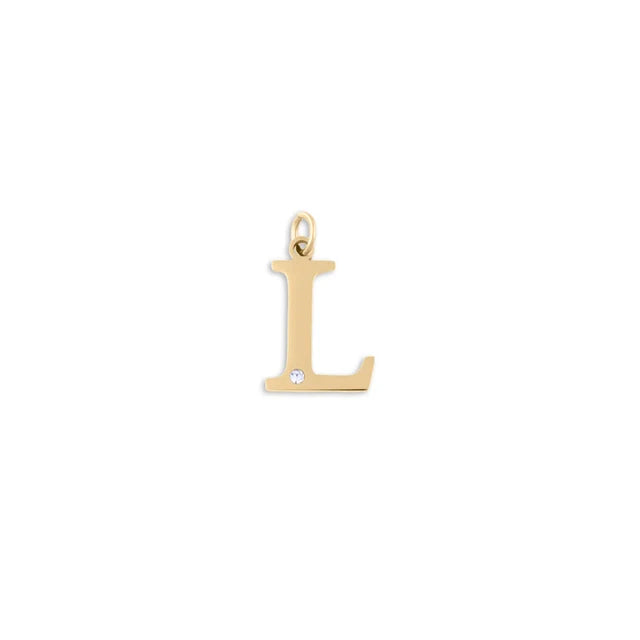 18K Gold PVD Stainless Steel Letter Crystal Charm