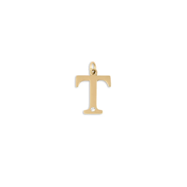 18K Gold PVD Stainless Steel Letter Crystal Charm