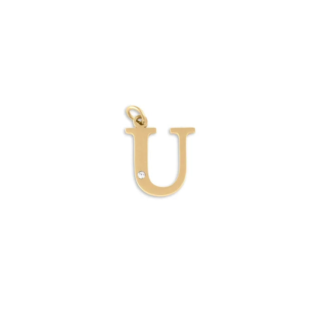 18K Gold PVD Stainless Steel Letter Crystal Charm