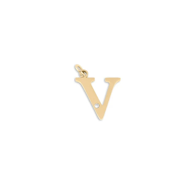 18K Gold PVD Stainless Steel Letter Crystal Charm