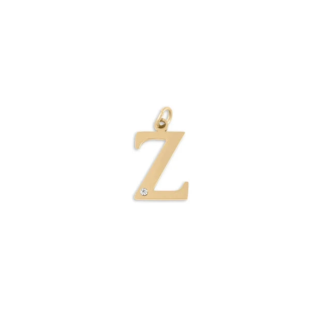 18K Gold PVD Stainless Steel Letter Crystal Charm